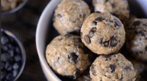 close up of oat balls with chocolate chips