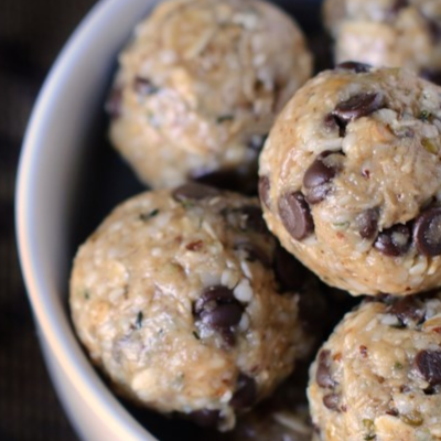 close up of oat balls with chocolate chips